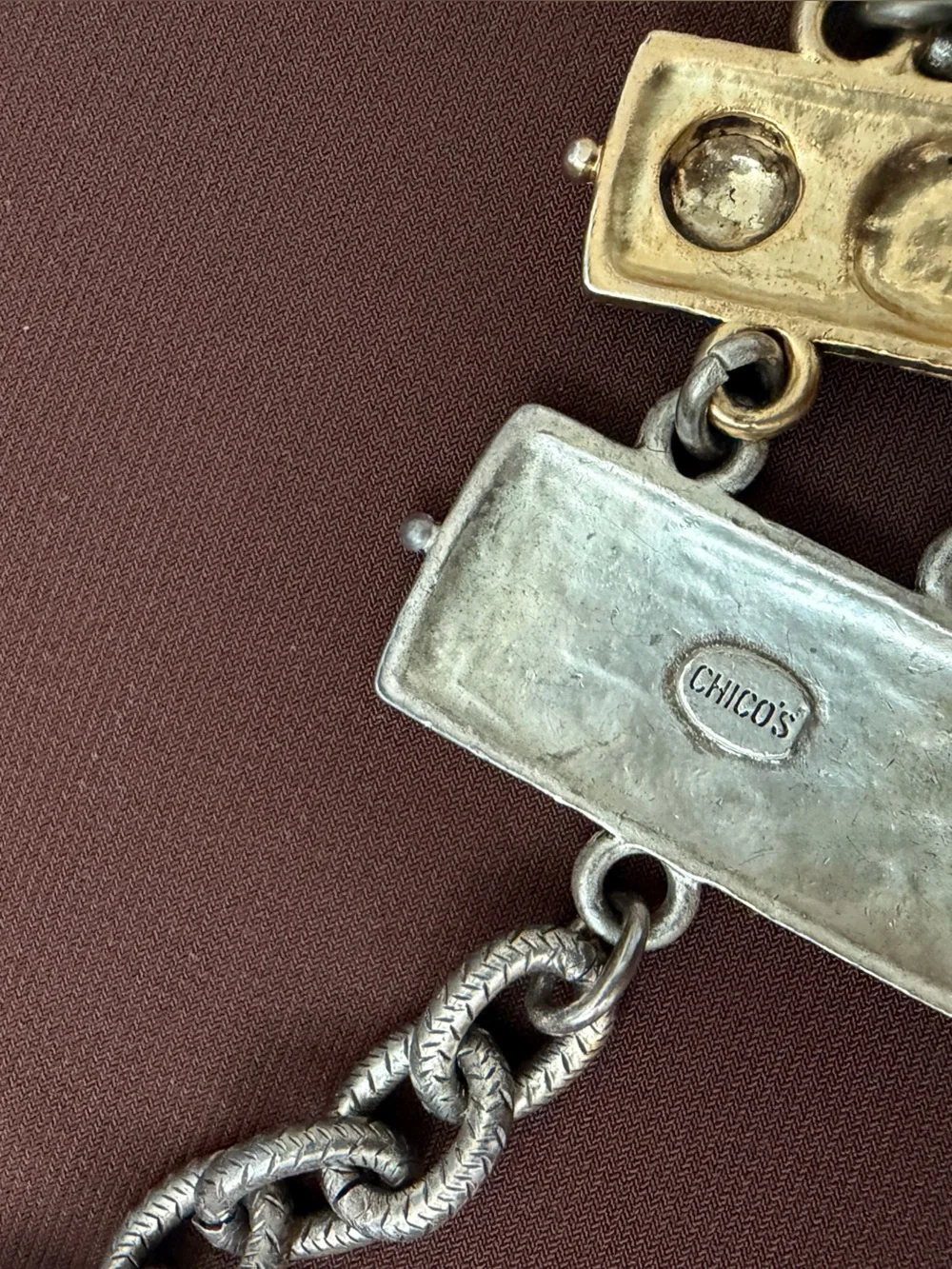 Vintage Chico’s Silver/Gold Tone with green stone Chain Belt